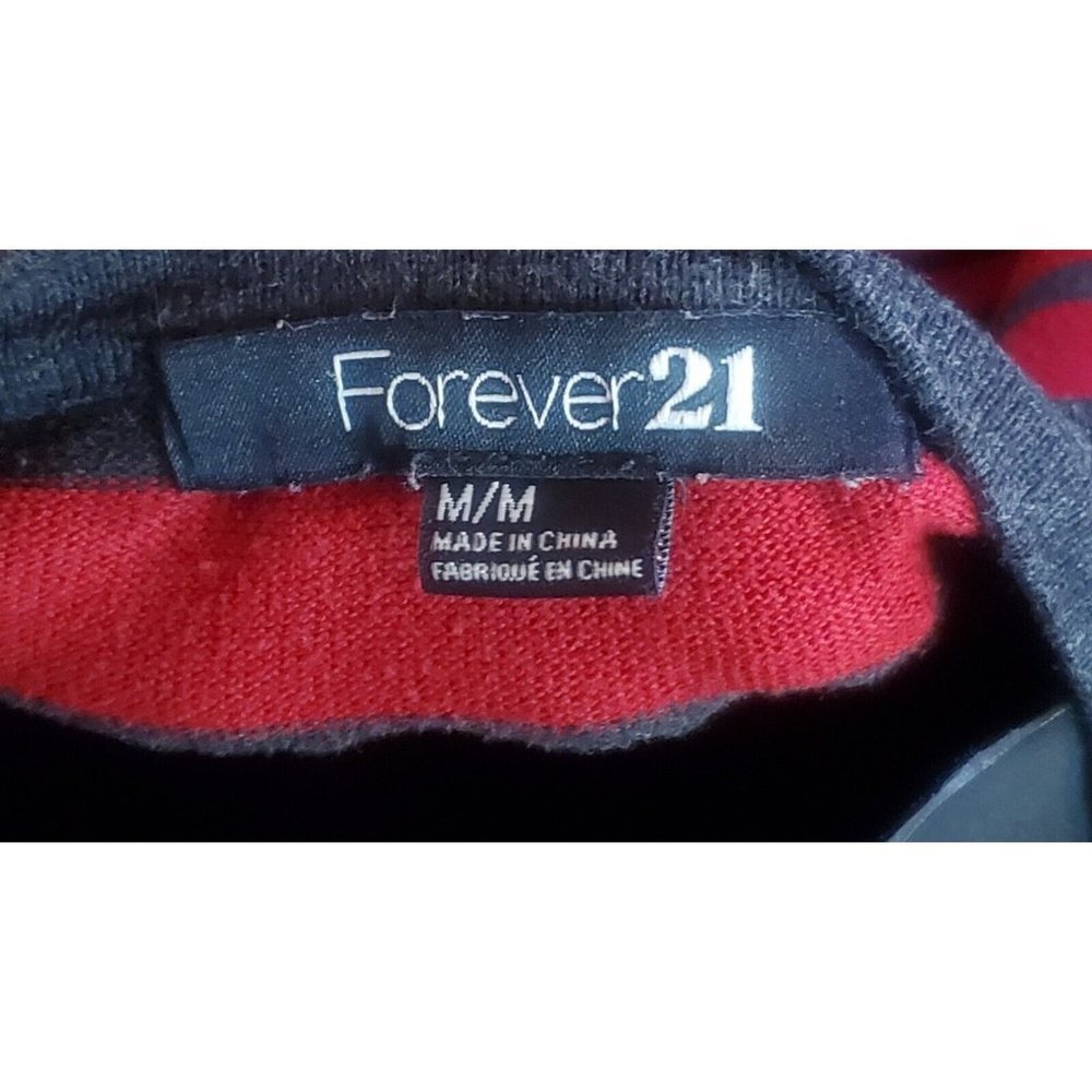 Forever 21 Black Red V Neck Button Down Long Sleeve Cardigan Sweater Holiday - Picture 4 of 5